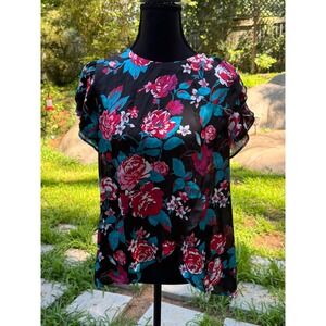 Urban Outfitters Reformed Flutter Sleeve Blouse Black Pink‎ M